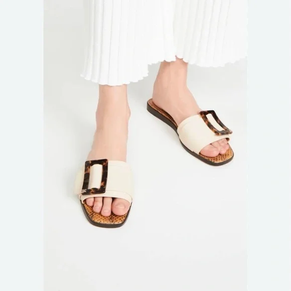 Sam Edelman Inez Slide Cream Sandals Tortoise Oversized Buckle, Size 7.5 - Picture 1 of 7